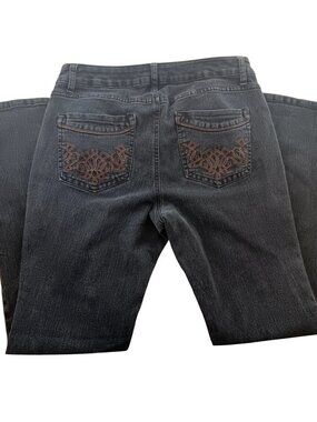 10 Sonoma Womens Mid Rise Embroidered Demi Bootcut Jeans Size 10 Black Stretch